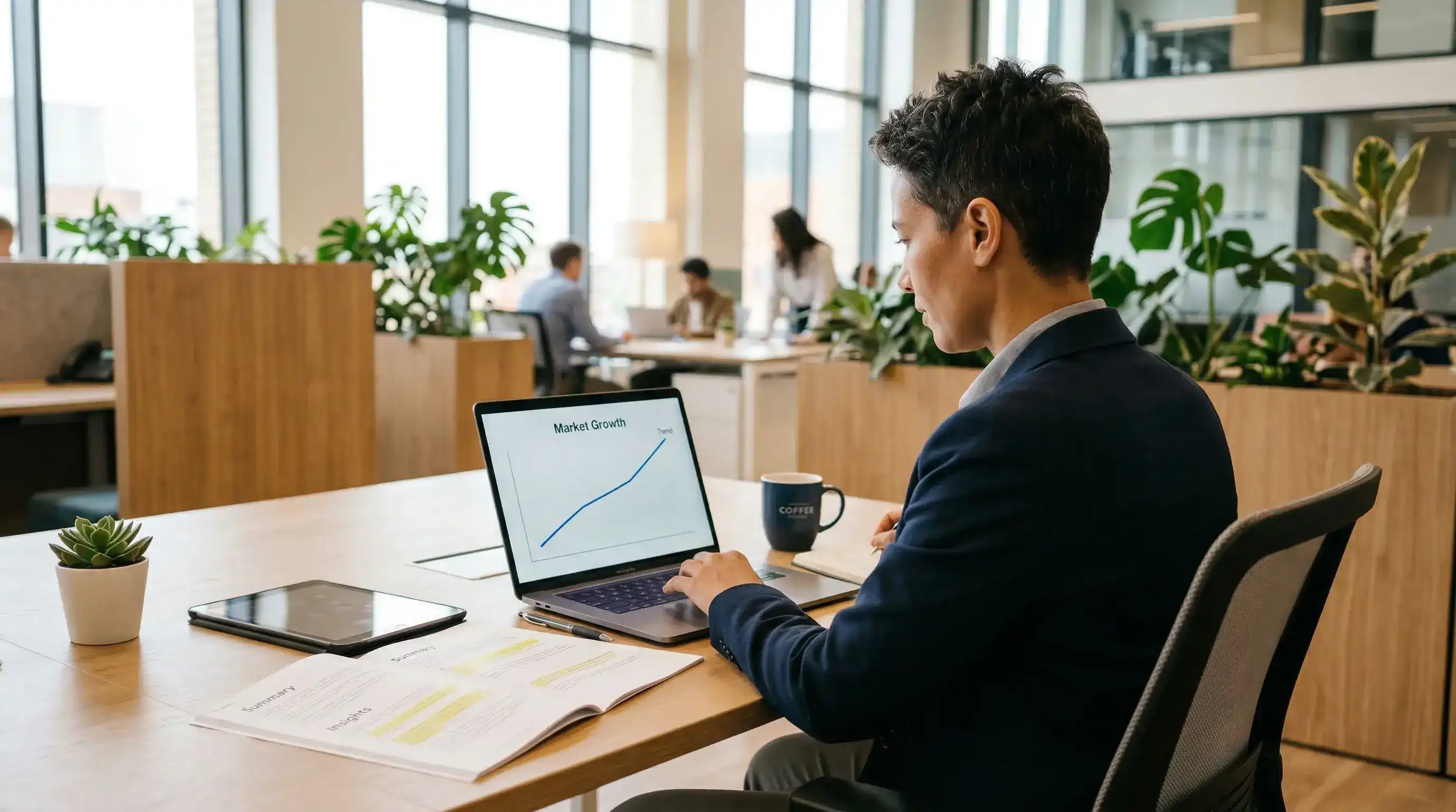 Professional analyzing sweepstakes casino market data on computer