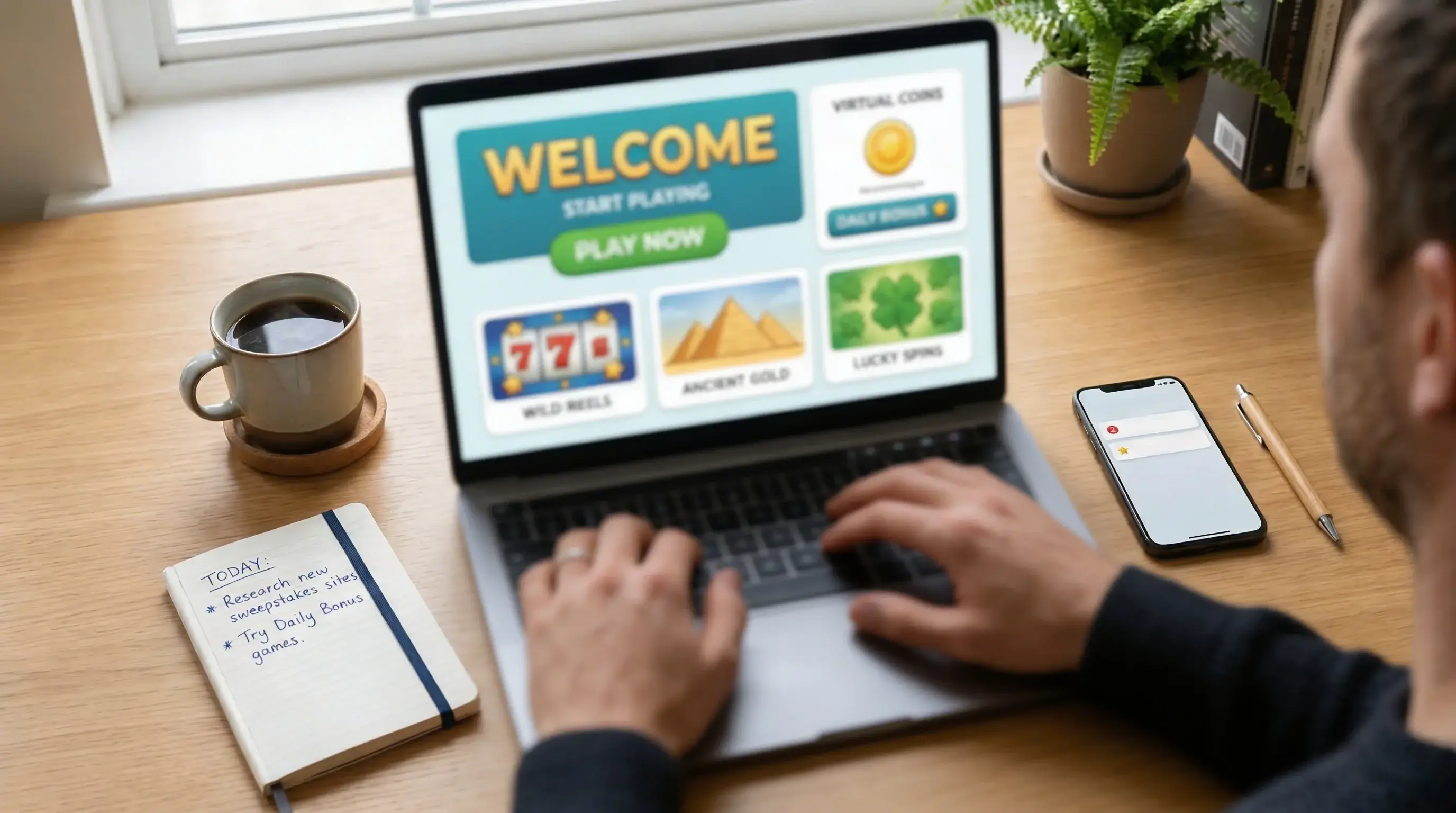 Free sweepstakes casino gaming on laptop with dual currency display